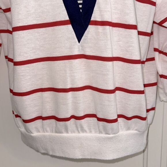 Vintage 70s/80s ACT 3 Red, White & Blue Striped Knit Top with 3/4 sleeves - Picture 3 of 8